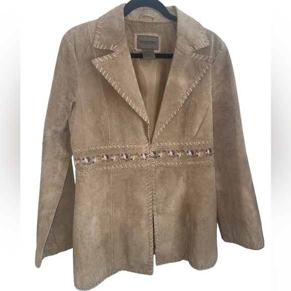 Brandon Thomas Vintage Look 100% Leather Jacket, floral accents, lined, size L - Picture 9 of 12